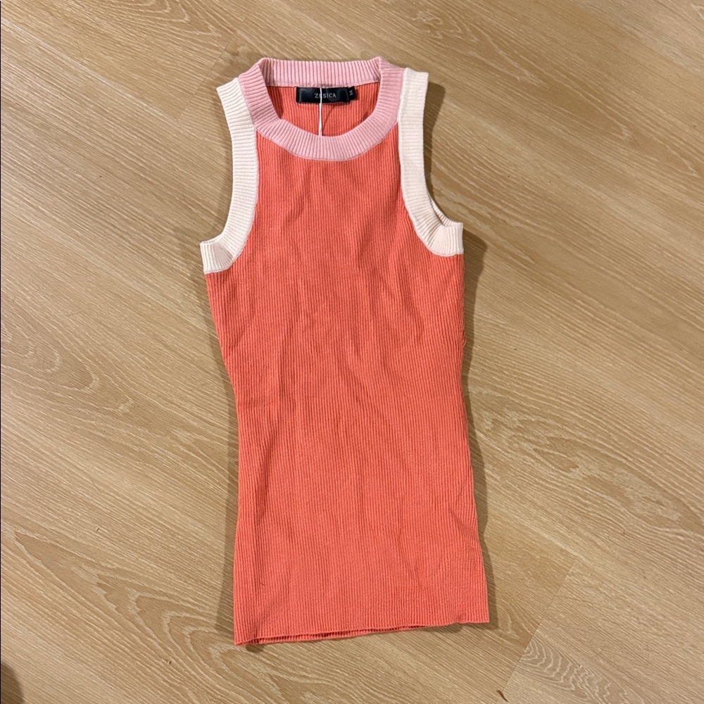 Amazon Coral and White Ribbed Tank Top
